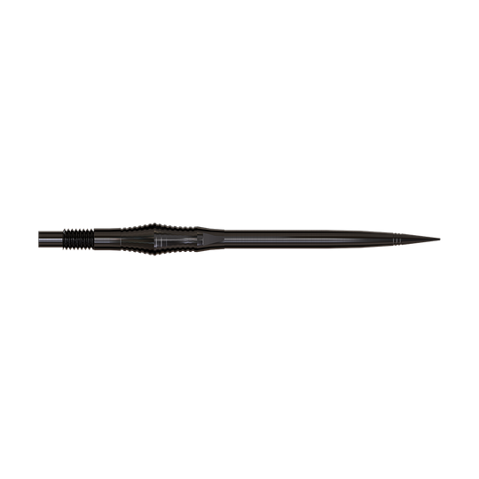 Harrows Quick Point Spire Elite Series Dartspitzen - Schwarz Dartspitzen der Spire Black Elite Serie sind zu sehen. Sie sind schlank und dunkel.