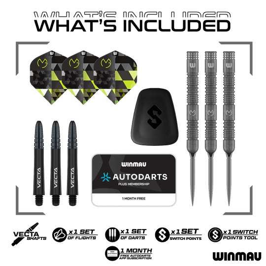 Winmau Michael Van Gerwen TS Switch Point Steeldarts Zu sehen sind Winmau Michael Van Gerwen TS Switch Point Steeldarts. Diese Darts sind für das Steeldartspiel gedacht.