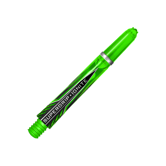 HR390_Harrows_Supergrip_Ignite_Shafts_Gr-n_40mm_2 Harrows Supergrip Ignite Shafts sind als Set zu sehen. Die Schäfte sind farbig und ineinander gelegt.