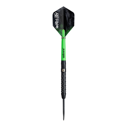 Ocelové šipky Unicorn Wraith Ein Unicorn Wraith Steeldart ist einzeln zu sehen. Die Struktur und der Schaft sind herausgearbeitet.