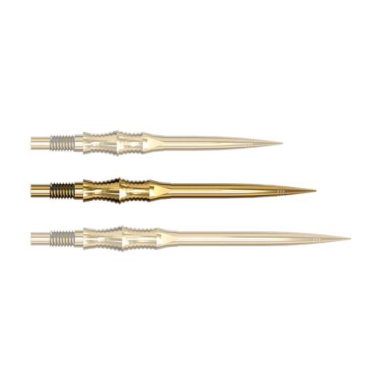 Harrows Quick Point Apex Spire Elite Series Dartspitzen - Gold Apex Spire Gold Elite Serie Dartspitzen in 35mm Ausführung sind abgebildet. Die Spitzen sind goldfarben.