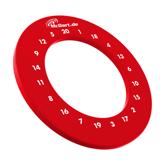 McDart HD Zahlen Surround Roter Zahlenring für eine Dartscheibe ist dargestellt. Das Bild zeigt die äußere Umrandung einer Dartscheibe mit Zahlen.