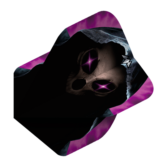 Standardní lety Mise Solo Phantom No2 Das Bild zeigt das Produkt "Mission Solo Phantom No2 Standard Flights". Auf der Flight ist ein düsteres, maskenartiges Gesicht mit leuchtenden, lilafarbenen Augen und violetter Umrandung abgebildet.