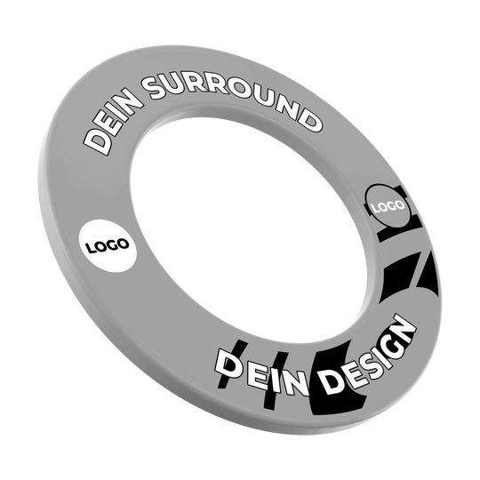 Dartboard Surround mit Deinem Design Ein Dartboard-Surround in Grau ist abgebildet. Es ist mit individuellem Druck versehen.