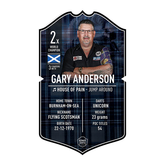 Karta Ultimate Darts – Gary Anderson Ultimate Darts Card - Gary Anderson ist abgebildet. Die Karte zeigt ein Produkt für Dart-Fans.