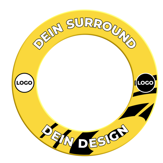 Dartboard Surround mit Deinem Design Das Bild zeigt ein Produkt namens MSF-Gelb_Dartboard_Surround_Wunschdruck_Gelb_2. Es handelt sich um einen gelben Dartboard-Surround mit individuellem Druck.