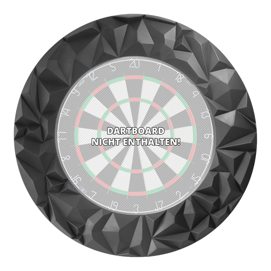 Das Produkt Precise 180 3D Dartboard Surround Subterra - Graphite wird hier dargestellt. Es schützt Ihre Wand und wertet das Dartboard optisch auf.