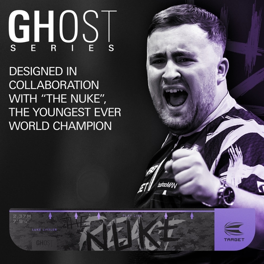 Zu sehen ist die Target Throw Line Ghost-Series Luke Littler Abwurflinie. Diese Abwurflinie dient als Markierung für präzises Dartspiel.