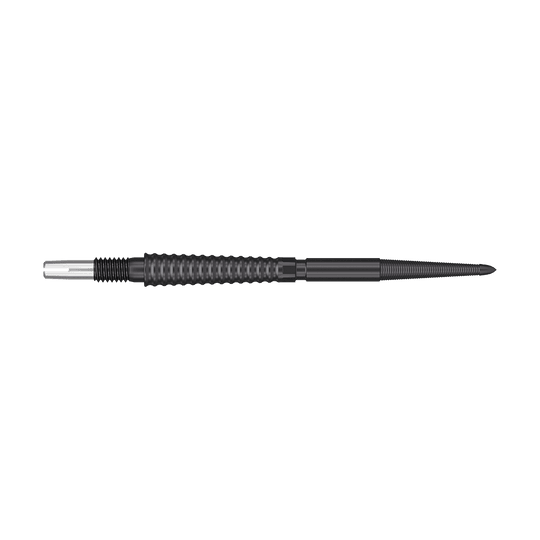 Target Swiss Storm LNC dart tips - Black Das Bild zeigt eine schwarze 35mm Dartspitze. Sie hat ein geriffeltes Griffstück für besseren Halt.