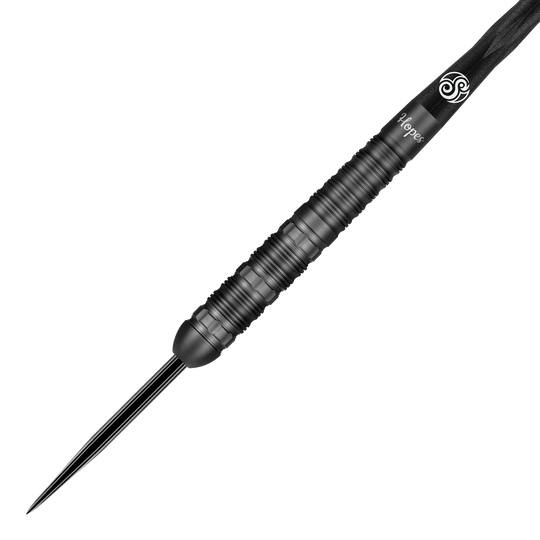 Shot Pro-Series Haupai Puha 2 steel darts - 24g Das Bild zeigt einen schwarzen Steeldart aus der Shot Pro-Series Haupai Puha 2 mit 24 Gramm Gewicht. Der Dartpfeil hat ein modernes, geriffeltes Design für besseren Halt.