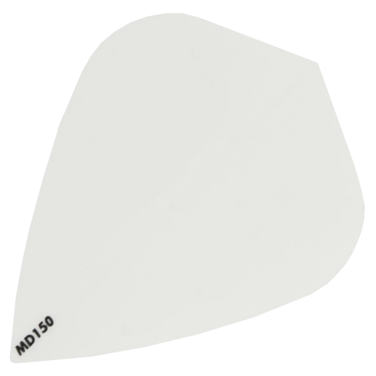 MD150-Kite-Weiss Das Bild zeigt das Produkt „McDart MD150 - Kite Flight“. Es handelt sich um ein weißes Dartflight mit der Aufschrift „MD150“ in einer Ecke.