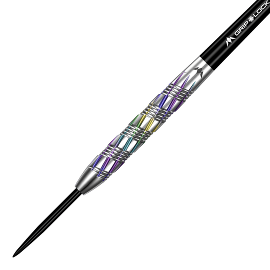 Dardos de acero Shuriken de Mission Mission Shuriken Steeldarts sind präzise gefertigte Steeldarts. Das Bild zeigt die spezielle Form und das Design dieses Pfeils.