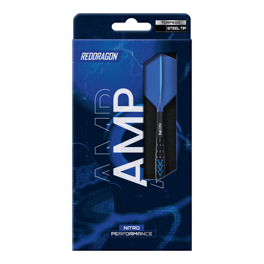Das Bild zeigt die Red Dragon Amp Torpedo Steeldarts. Es handelt sich um hochwertige Steeldarts zum professionellen Spielen.