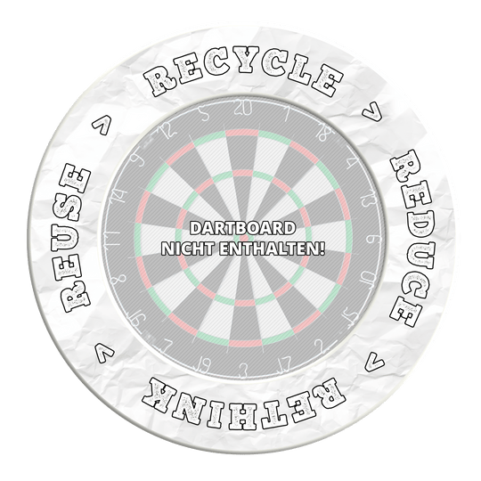 McDart Recycle Reduce Rethink Reuse Dartboard Surround Man sieht ein weißes Objekt mit den Begriffen 'Recycle, Reuse, Reduce, Rethink'. Alt-Text wurde nach dem Dateinamen DBS-RRRR6_Surround_Recyle_Reuse_Reduce_Rethink_Wei_1 generiert.