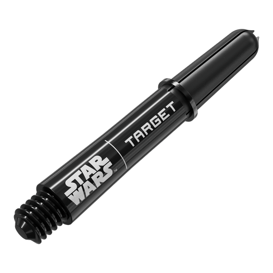 Násadky Target Star Wars ProGrip - černé Das Bild zeigt das Produkt mit dem Dateinamen 380420_Target_StarWars_ProGrip_Shafts_Schwarz_Short_34mm_2. Es handelt sich wahrscheinlich um schwarze, kurze Dartshafts mit Star Wars-Design.