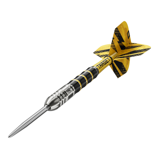 Target Buzz 02 Swiss Points Steeldarts Das Bild zeigt die Target Buzz 02 Swiss Points Steeldarts. Die Steeldarts sind aus nächster Nähe aufgenommen.