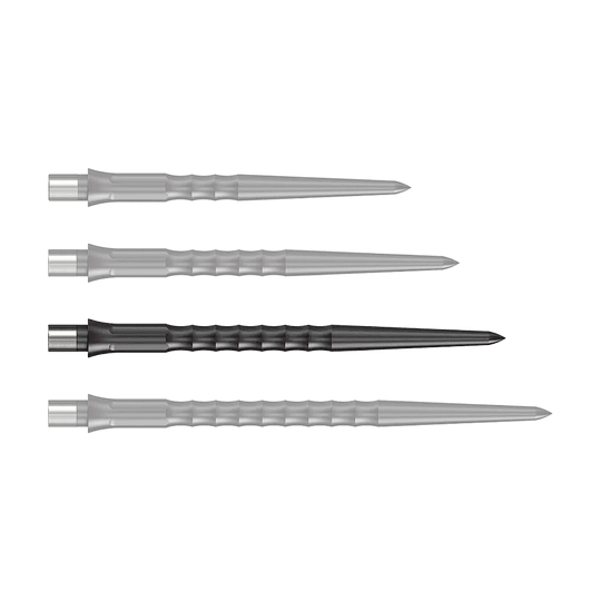 Caliburn System Steeldart Tips - Ripple - NoLip - Black Zu sehen ist eine schwarze Steeldartspitze mit Ripple NoLip Design, 36 mm Länge. Das Produkt ist Teil des Caliburn Evo Systems.