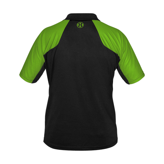 17492-Harrows-Vivid-Dartshirt-Black-Green-2 Harrows Vivid Dartshirt Black/Green ist aufgelegt und zeigt das Brust-Logo. Das Shirt ist sportlich gestaltet.