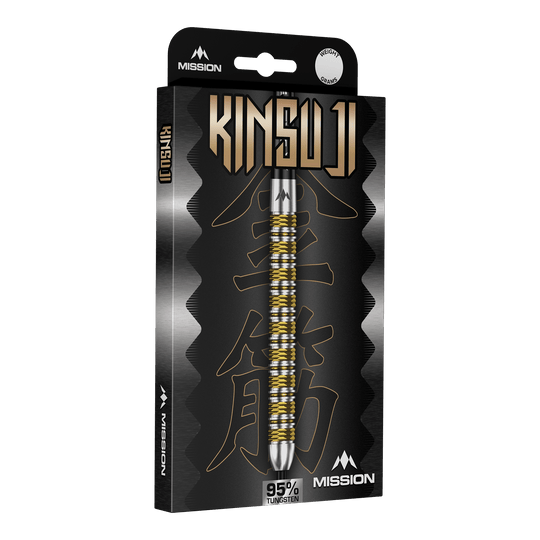 Mission Kinsuji Steeldarts Abgebildet sind die Mission Kinsuji Steeldarts. Der Dartpfeil ist aus nächster Nähe zu sehen.