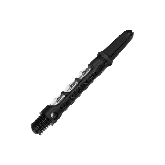 HR417_Harrows_Carbon_ST_Shafts_Clear_40mm_2 Das Bild zeigt einen Harrows Carbon ST Shafts - Clear für Darts. Der Schaft ist schwarz und hat ein modernes, strukturiertes Design.