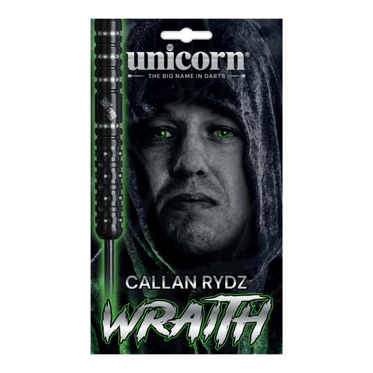 Das Foto zeigt Unicorn Wraith Callan Rydz Steeldarts - 23g. Die Darts sind für professionelle Spieler geeignet.