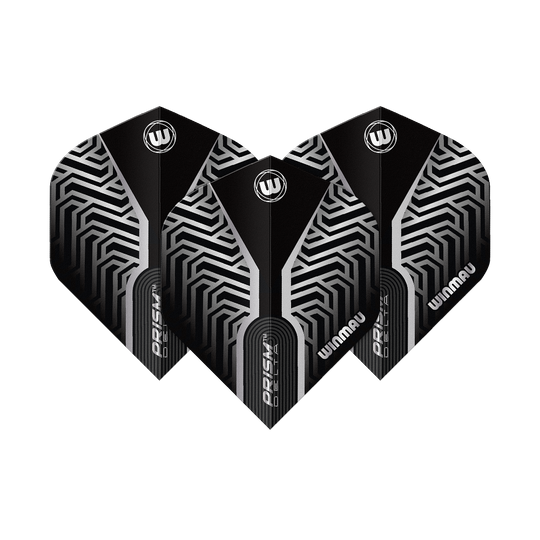 Dieses Bild zeigt Winmau Prism Delta Silver No2 Standard Flights. Silberne und schwarze Dart-Flights sind dargestellt.