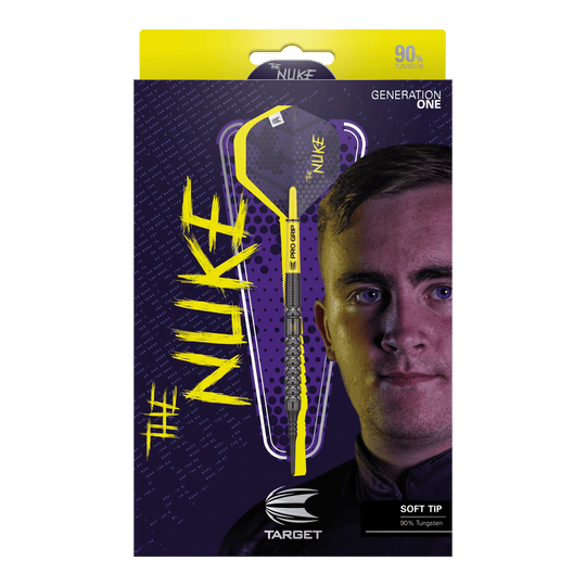 Dardos blandos Target Luke Littler GEN1 - 19 g Das Bild zeigt ein Dart-Produkt. Auf dem Bild ist '210324_Target_Luke_Littler_GEN1_Softdarts_3_(1)' als Dateiname angegeben.