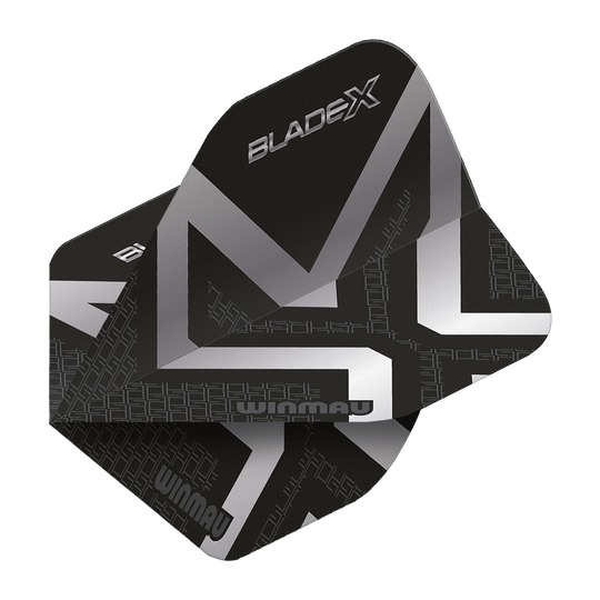 Ailettes standard Winmau Prism Delta Blade X Argent Métallisé n° 2 Das Bild zeigt die Winmau Prism Delta Blade X Metallic Silver No2 Standard Flights. Diese Flights haben ein auffälliges, silbernes Design.