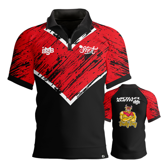 Shot Michael Smith Red Strip Polo Dartshirt Abgebildet wird das Shot Michael Smith Red Strip Polo Dartshirt. Dieses Polo ist ideal für Dartspieler und Fans.