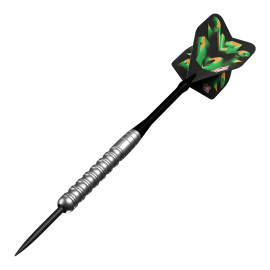 Dardos Bulls NL Chaos de acero verde - 24 g Das Bild zeigt die Bulls NL Chaos Green Steeldarts - 24g. Die grünen Steeldarts sind nebeneinander angeordnet.