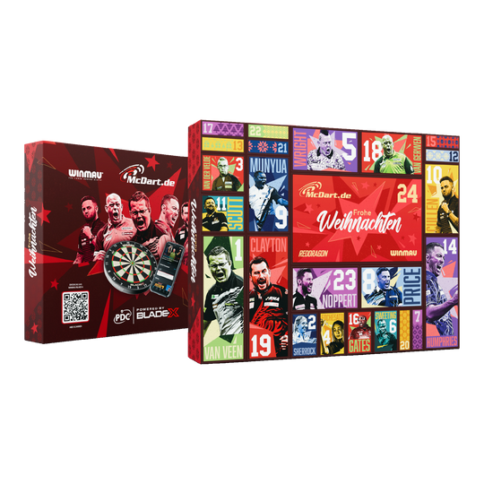 McDart Steel-Darts Adventskalender 2026 Hier ist der McDart Steel-Darts Adventskalender 2026 abgebildet. Die Verpackung hebt das Adventskalender-Design für Darts-Spieler hervor.