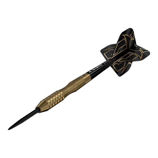 Freccette Mission Viktor Tingstrom Gold Steel - 22 g Mission Viktor Tingstrom Gold Steeldarts - 22g wird im Bild präsentiert. Die Abbildung verdeutlicht die goldene Oberfläche der Darts.