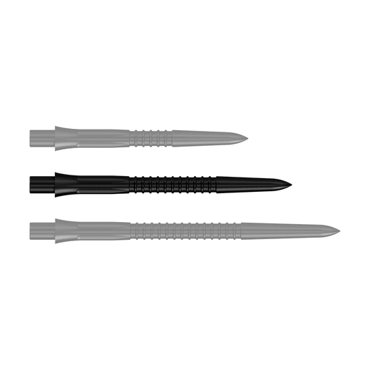 Embouts de fléchettes Mission Caliburn EVO GV1 - Noirs Schwarze Steeldartspitze mit 32 mm Länge aus der Misson Caliburn EVO GV1 Reihe. Das Produktbild zeigt eine einzelne Spitze im Detail.