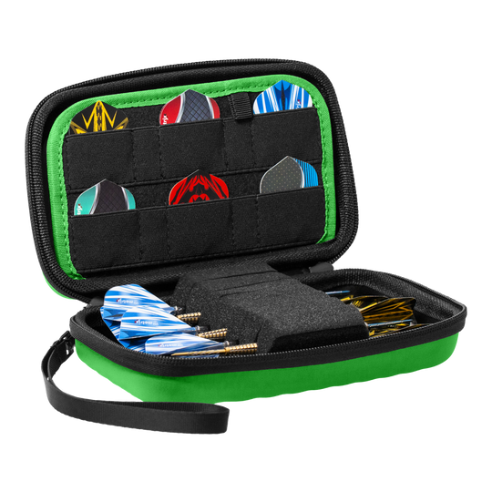 Pouzdro na šipky Beazd Orbis XL - zelené Das Bild zeigt eine Beazd Orbis XL Dartcase mit praktischer Form. Das Case schützt Darts und Zubehör.