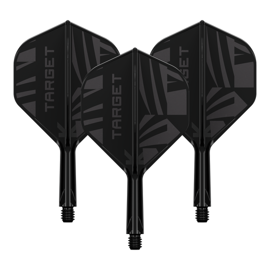 Standardní letky Target K-Flex Black No2 Das Foto zeigt ein Set Target K-Flex Black No2 Standard Flights in 19 mm. Die Flights sind nebeneinander präsentiert.