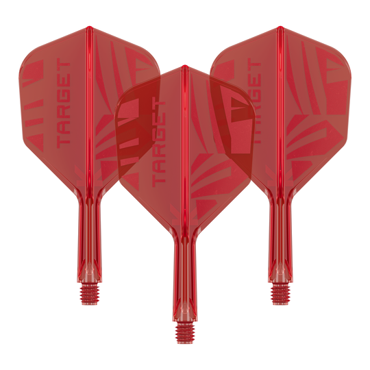Letky Target K-Flex Red No6 Ein Set von Target K-Flex Red No6 Flights in 19 mm wird im Bild gezeigt. Die Flights sind eng angeordnet.