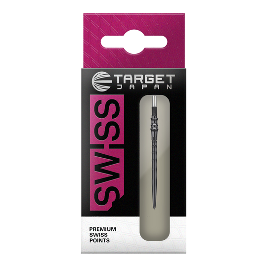 Target Japan Premium Swiss Point Steel Dart Tips - Black Das Bild zeigt die Target Japan Premium Swiss Point Steldartspitzen - Schwarz. Es handelt sich um hochwertige Steeldartspitzen für präzises Dartspiel.