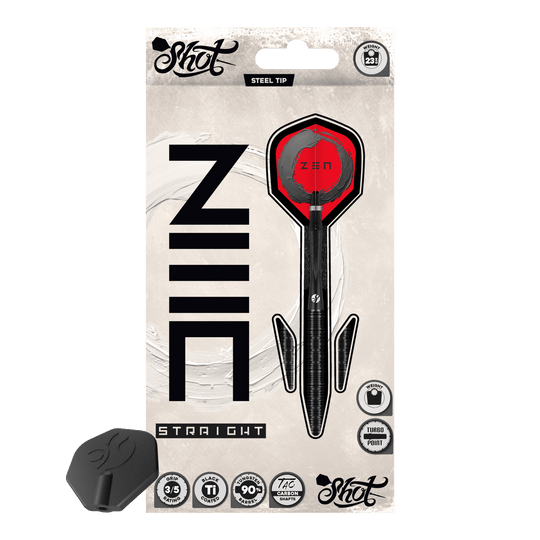 Lotki stalowe Shot ZEN Straight Turbo Point - 23 g Dies ist ein Bild der Shot ZEN Straight Turbo Point Steeldarts - 23g. Die Steeldarts sind im Detail abgebildet.