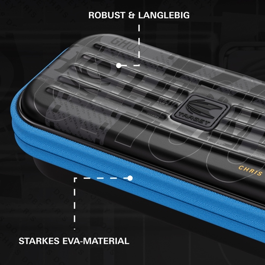 Takoma Ghost Series Chris Dobey Dartcase Das Bild zeigt das Takoma Ghost Series Chris Dobey Dartcase. Es eignet sich ideal zum Aufbewahren und Transportieren von Darts.