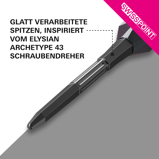 Target Elysian Archetype 43 Swiss Point Steeldartspitzen - Schwarz Die Target Elysian Archetype 43 Swiss Point Steeldartspitzen in Schwarz sind dargestellt. Sie eignen sich hervorragend für präzise Würfe beim Dartspiel.
