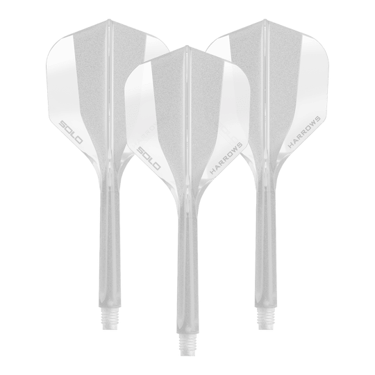 Harrows Solo No6 Flight-Shaft-System - Clear Ein transparentes Dart Flight Shaft System der Marke Harrows, Größe 35mm. Das Bild zeigt ein Set des No6 Solo Flight Shaft Systems in klarer Ausführung.