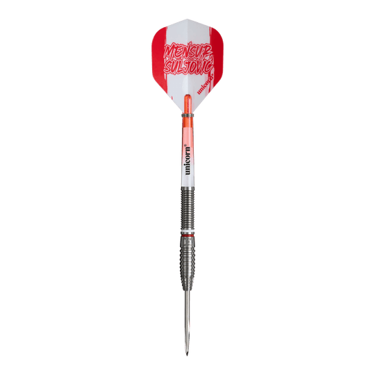 Unicorn Scale Suljovic The Gentle Steeldarts - 23g Auf diesem Bild sind die Unicorn Mensur Suljovic The Gentle Steeldarts - 23g abgebildet. Die Darts sind für präzises und kontrolliertes Spielen ausgelegt.