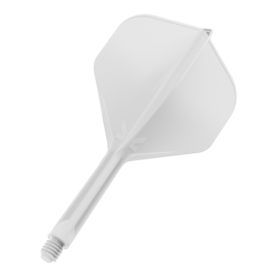 System lotu Target K-Flex No2 Standard – biały Das Bild zeigt einen weißen Dartflight mit einem integrierten Schaft. Er hat eine standardmäßige, leicht eckige Form.