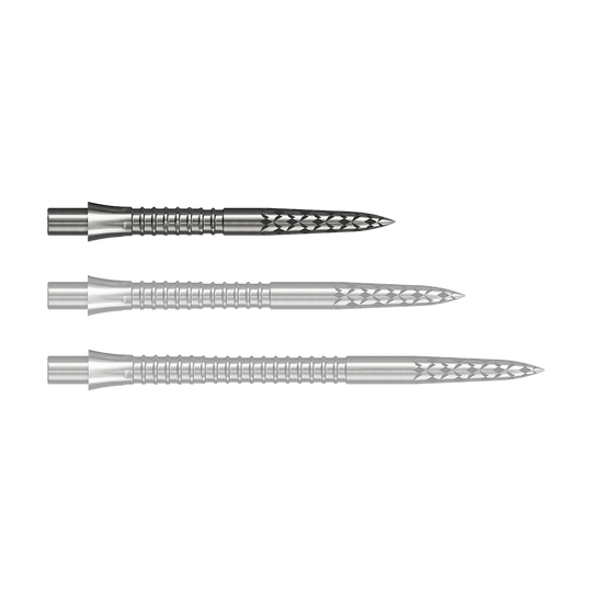 Puntas de dardos Mission Caliburn EVO con logotipo GV - plateadas Das Bild zeigt eine Steeldartspitze aus Silber mit 26 mm Länge. Dieses Produkt wird durch die Datei M002127_Missoin_Caliburn_EVO_GV-Logo_Steeldartspitzen_Silber_26mm_1 dargestellt.