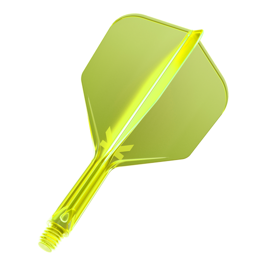 Letový systém Target K-Flex No6 - neonově žlutý Das Bild zeigt einen neon-gelben Dartflug mit integriertem Schaft. Das Material wirkt durchsichtig und hat eine glänzende Oberfläche.