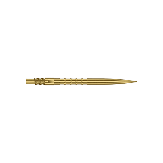 Harrows Quick Point Heavy Metal Dart Tips - Gold Das Bild zeigt goldene Dartspitzen mit starkem Metallgriff und 30mm Länge. Zu sehen ist das Produkt Harrows Quick Point Heavy Metal Grip Dartspitzen Gold 30mm.