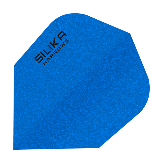 Harrows Silica Solid, odolný krystalický povlak, modrý č. 6, letky Das Bild zeigt ein blaues Dart-Flight mit der Aufschrift "SILIKA HARROWS". Es handelt sich um das Modell "Harrows Silika Solid Tough Crystalline Coating Blue No6 Flights".