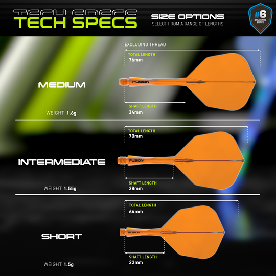 Winmau Fusion Flight-Shaft-System No6 Neon Orange Hier ist das Winmau Fusion Flight-Shaft-System No6 in Neon Orange dargestellt. Das Produkt vereint Flight und Schaft für erhöhte Stabilität im Dartspiel.