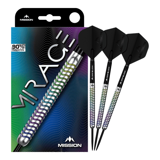Ocelové šipky Mission Mirage Mission Mirage Steeldarts werden auf diesem Bild vollständig dargestellt. Sie sind für Dartspieler geeignet.