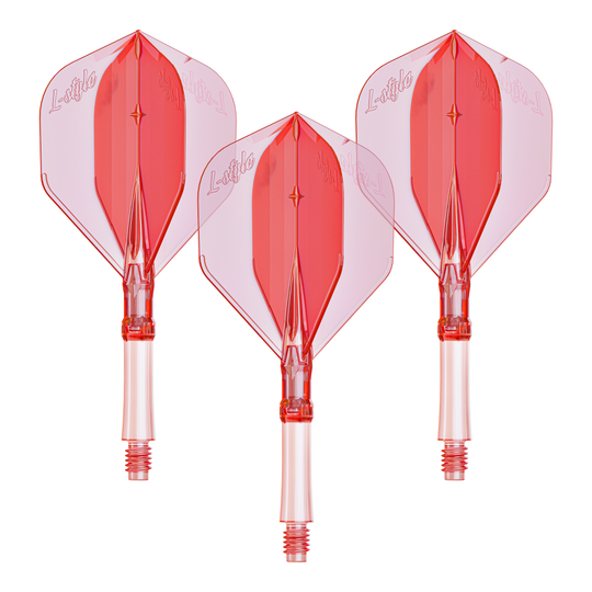 Loty L-Style L-System - Clear Red Ein Set mit klar roten Flights für Darts, vermutlich der Größe Medium. Ideal zur Personalisierung von Dartpfeilen.